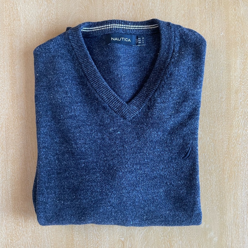 Blue Nautica V-Neck Sweater - Medium